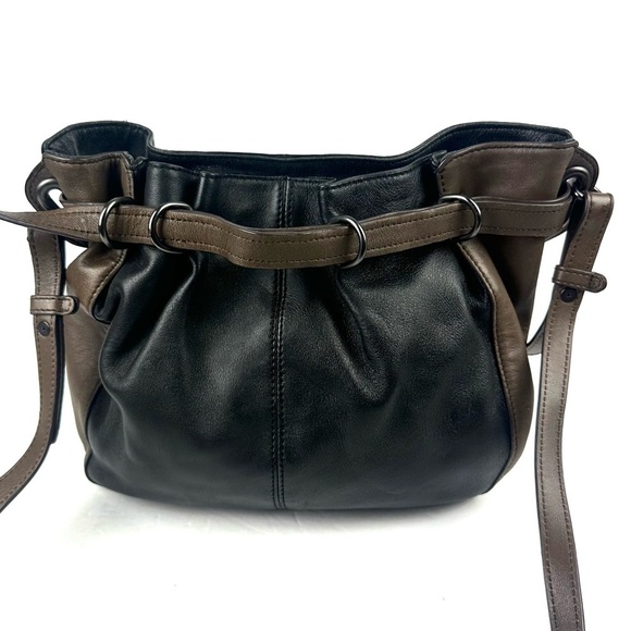 Kooba Hobo Handbag Brown Black Leather Bucket Style Shoulder Bag Purse - Picture 1 of 16